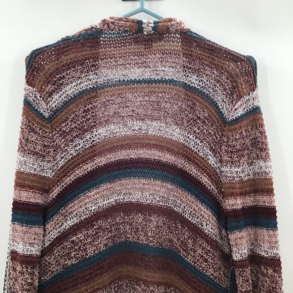 Women's L Duster Sweater Autumn/Winter Long Striped Neutral Knit Boho Lagenlook - Picture 6 of 13